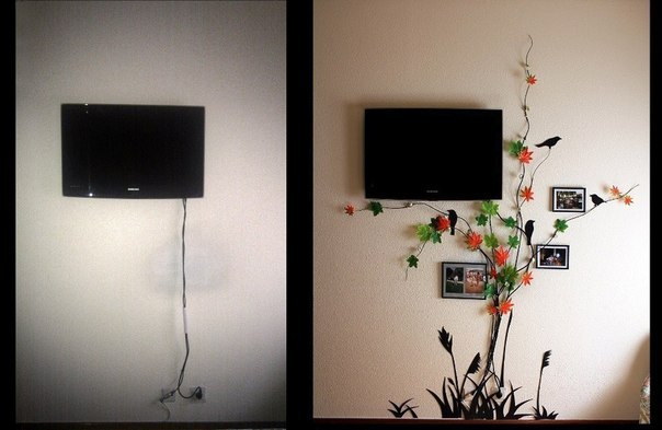 Шнур от телевизора на стене