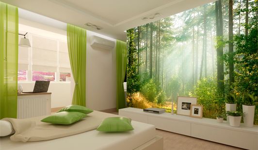 Спальня с лесным пейзажем