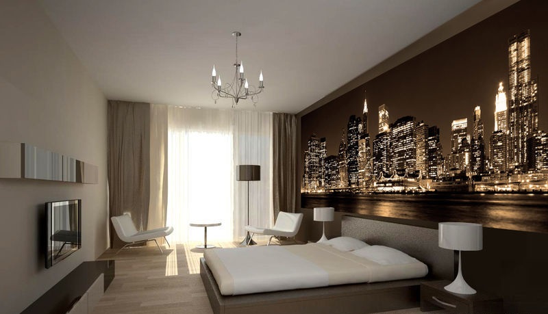 Дизайн спальни с панорамой города