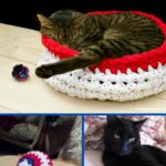 Crochet cat toy collage