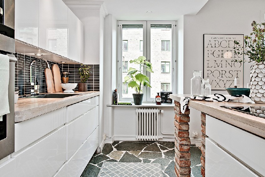one-room Scandinavian apartment kitchen interior