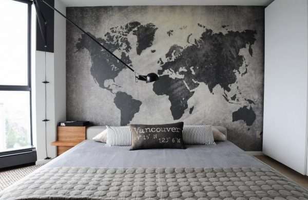 Фотообои "Карта мира" для оформления спальни