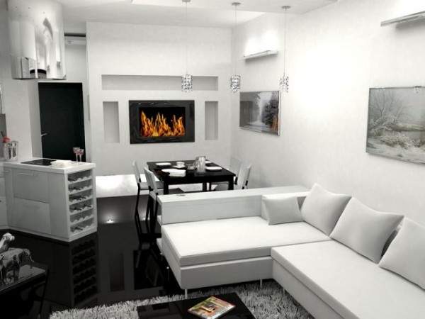 Однокомнатный интерьер в черном и белом цветах - фото квартиры студии