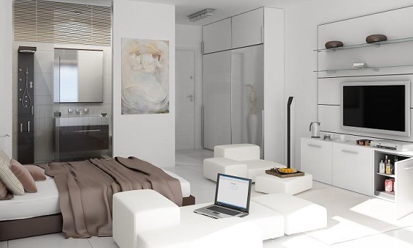 Дизайн квартиры студии 25 кв м в белом цвете и светлых тонах