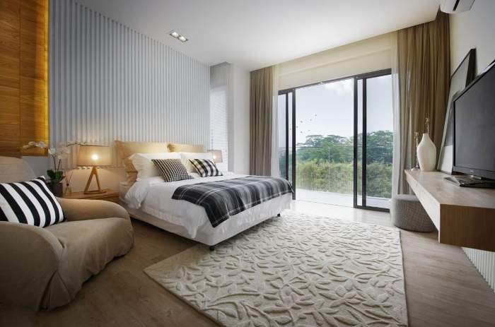 Спальня с панорамными окнами - фото красивого интерьера