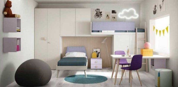 современный интерьер детской спальни для мальчика и девочки