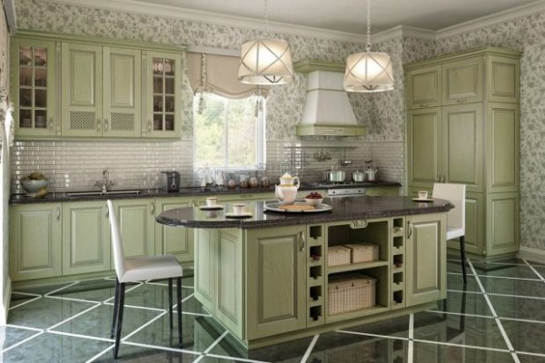 фасад кухни светло-оливкового цвета прованс