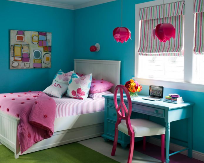 бирюзово-розовый цвет в детской комнате