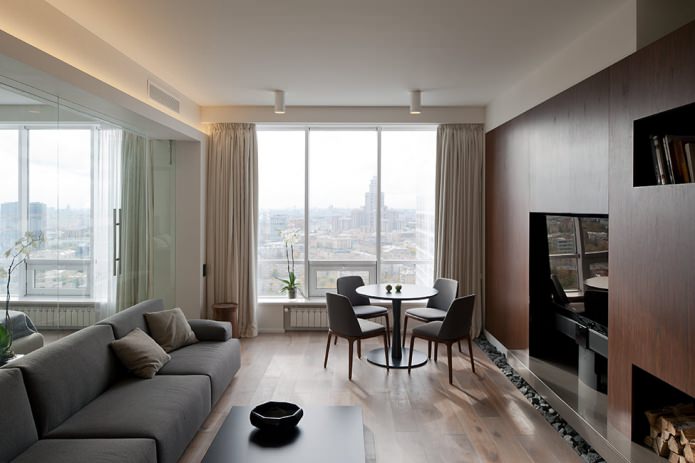интерьер гостиной с панорамными окнами