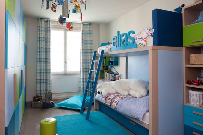 комната для двоих детей в голубых тонах