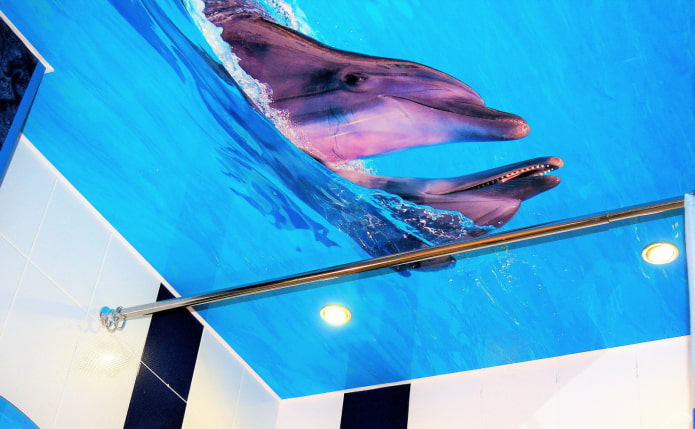потолок с изображением дельфинов в ванной