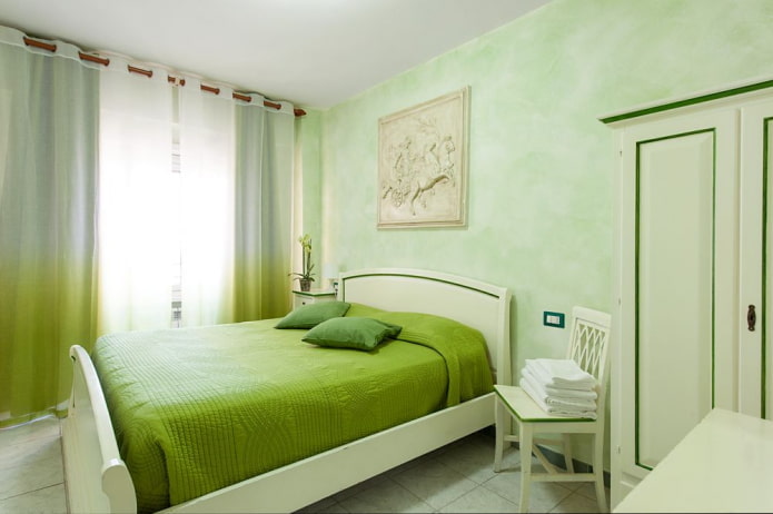 отделка спальни в зеленых тонах