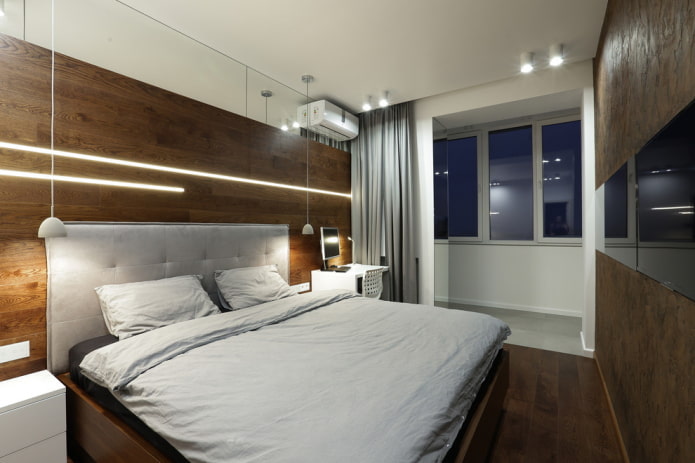 спальная комната с балконом в стиле минимализм