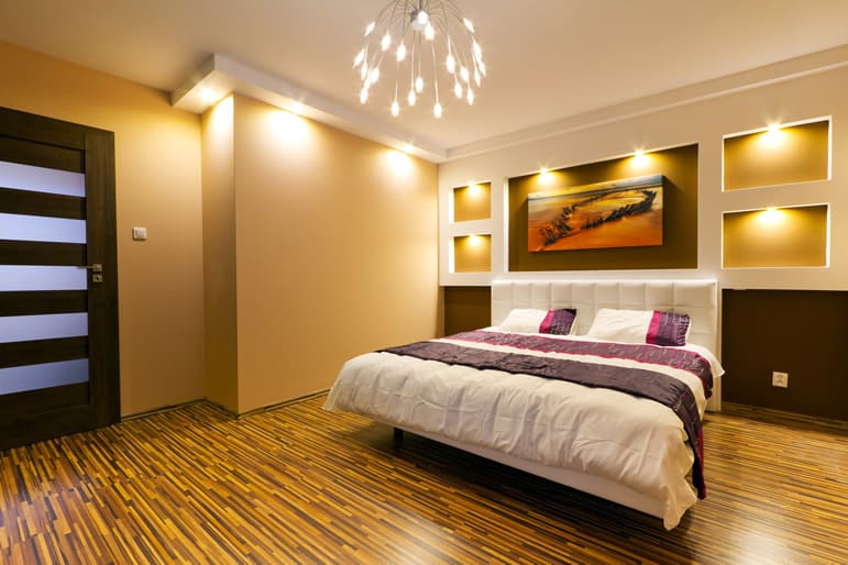 Stylish bedroom modern lighting brown paint