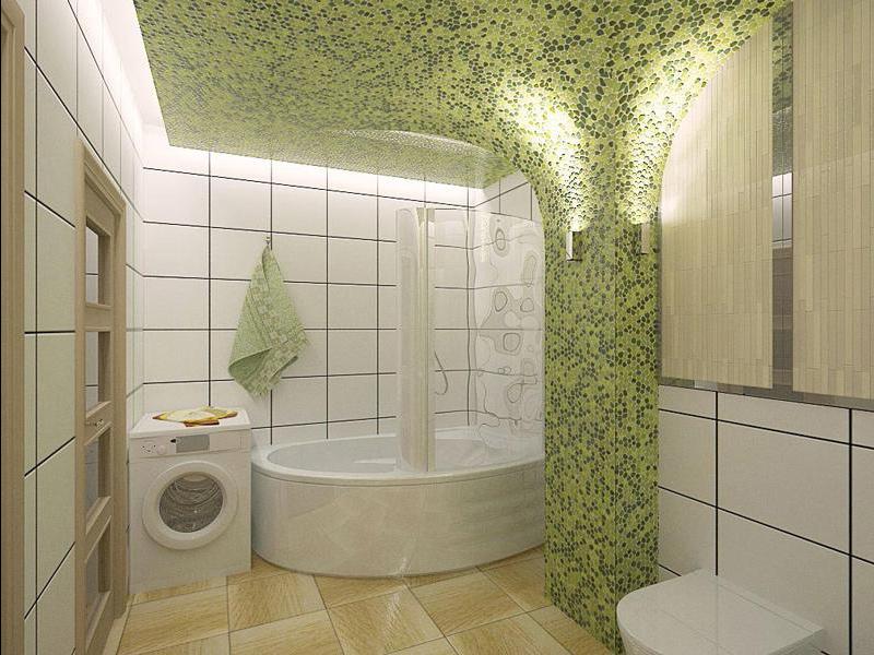 Дизайн ванной комнаты в частном доме с кафельной мозаикой