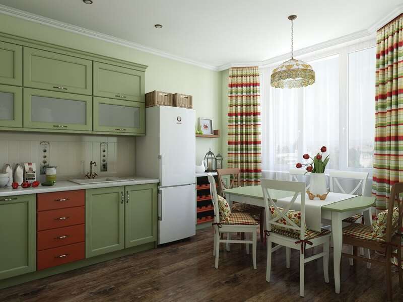 шторы на кухне зеленого цвета