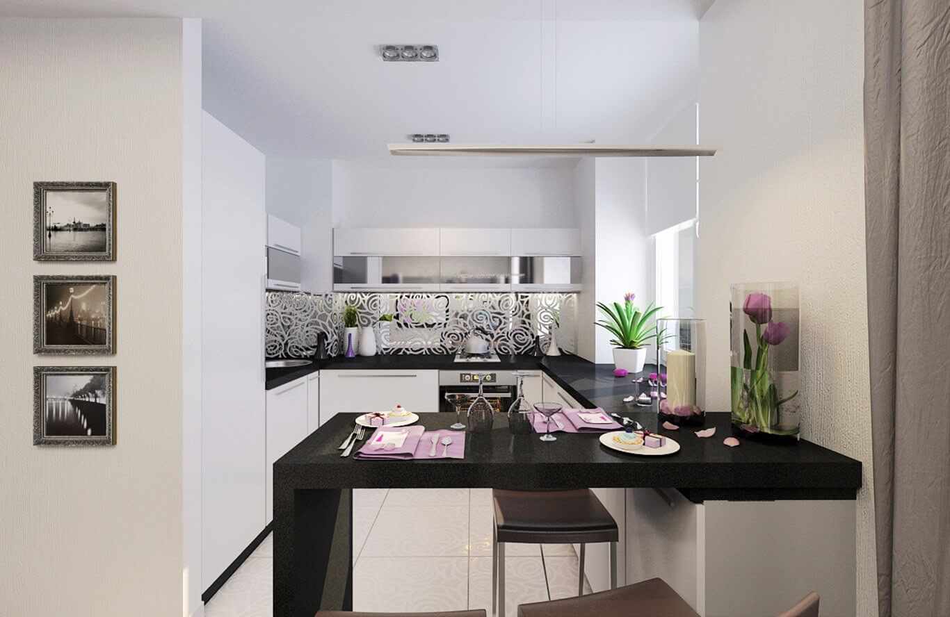 пример яркого интерьера кухни гостиной 16 кв.м