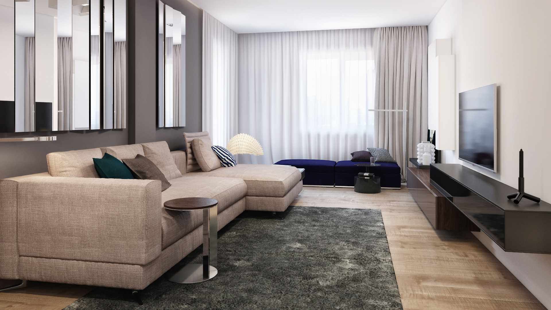 пример использования светлого интерьера гостиной комнаты в стиле минимализм