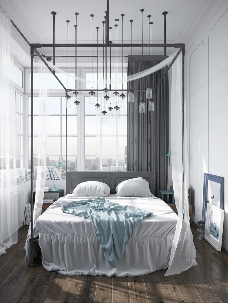 Интерьер маленькой спальни с панорамными окнами