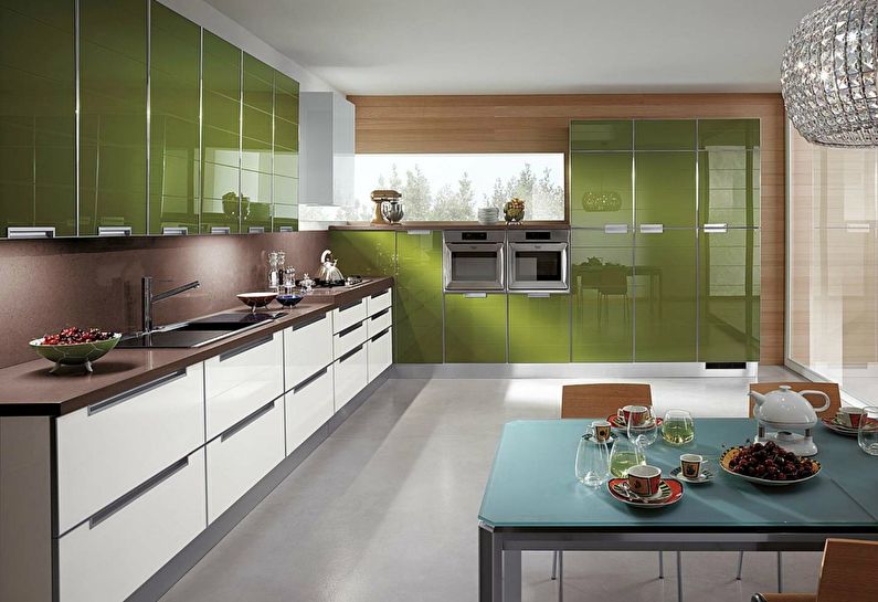 Глянцевые фасады кухни модерн цвета молодой листвы