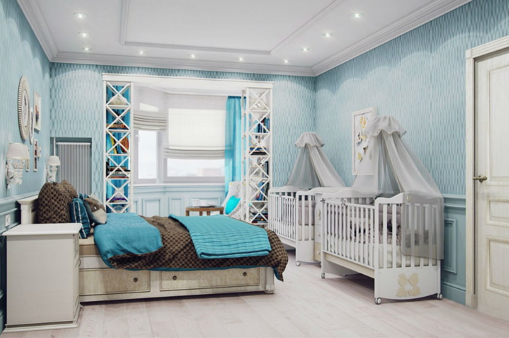 Дизайн спальни с двумя детскими кроватками