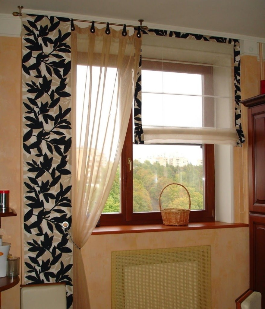 Самодельные шторы на одну сторону кухонного окна