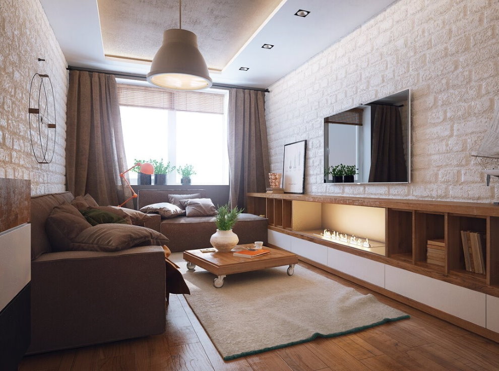 Коричневая мебель в гостиной современного стиля