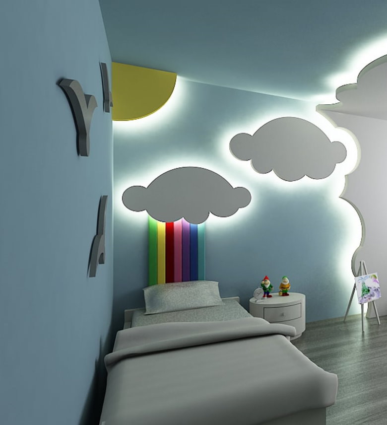 Облака с подсветкой в детской комнате