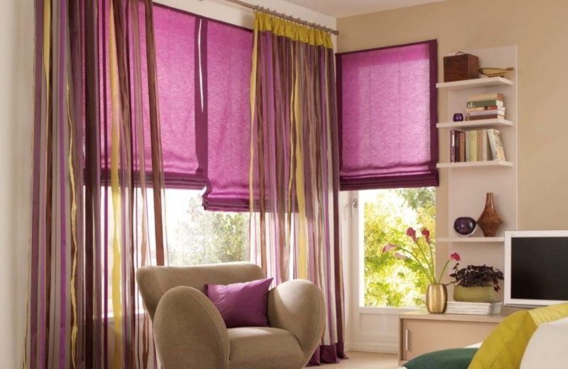 Дизайн окна: фиолетовая тюль