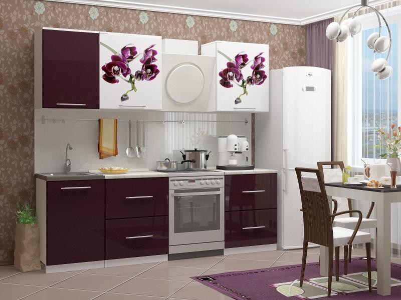 Кухня с фотопечатью Орхидея-1 размер 1,7м МДФ
