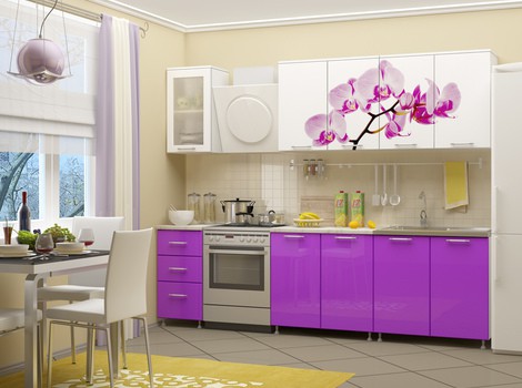Кухня с фотопечатью Орхидея фиолетовая МДФ 2м