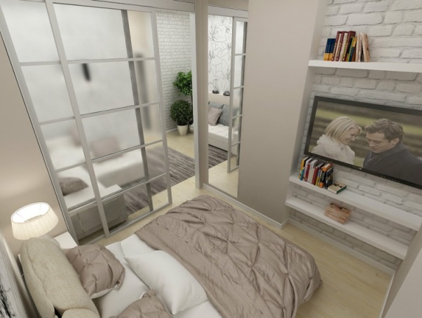 дизайн спальни в однокомнатной квартире