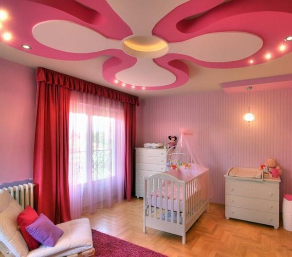 Стильно дополнить интерьер девичьей комнаты вам поможет неординарный гипсокартонный цветок на потолке