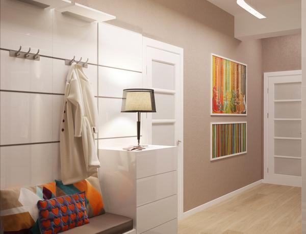 Стильная мебель светлого цвета прекрасно дополнит интерьер коридора
