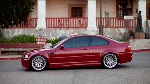 Превью обои красный, e46, профиль, m3, бмв, bmw