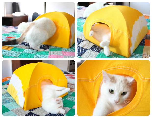 Палатка для кошки из футболки своими руками