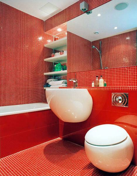 красный цвет в дизайне ванной комнаты, bathroom in red, red bathroom, красная ванная, фото красной ванной комнаты