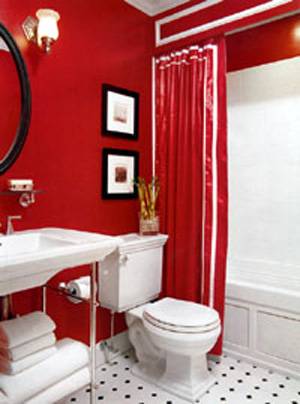 красный цвет в дизайне ванной комнаты, bathroom in red, red bathroom, красная ванная, фото красной ванной комнаты