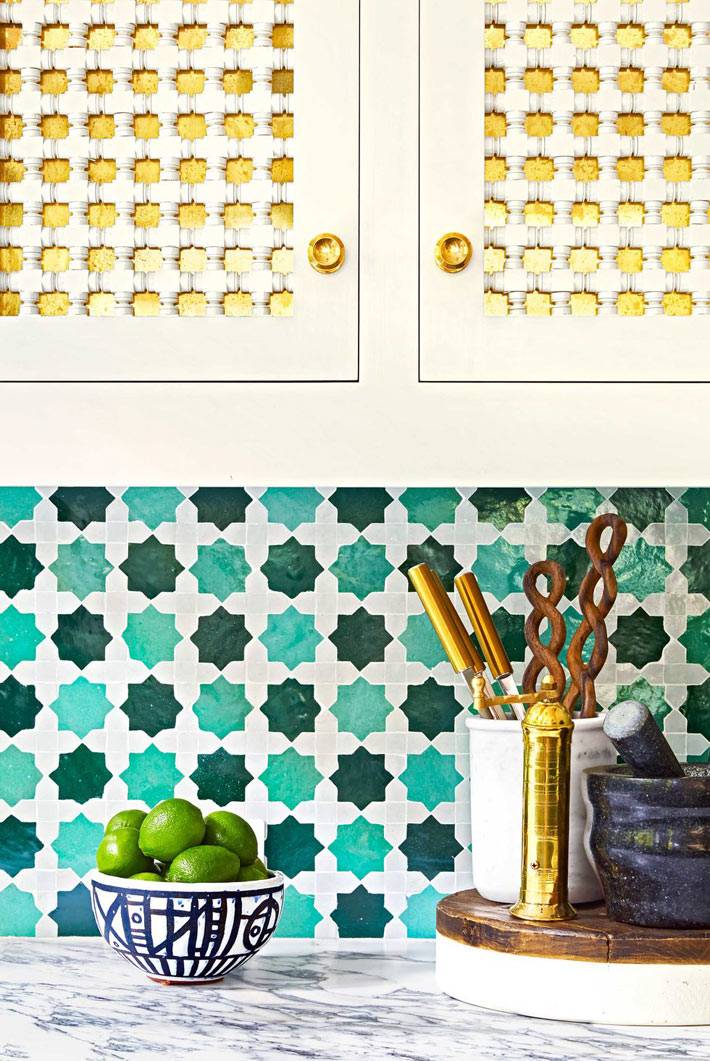 дизайн кухни с красивым сочетанием желтого и зеленого цветов фото