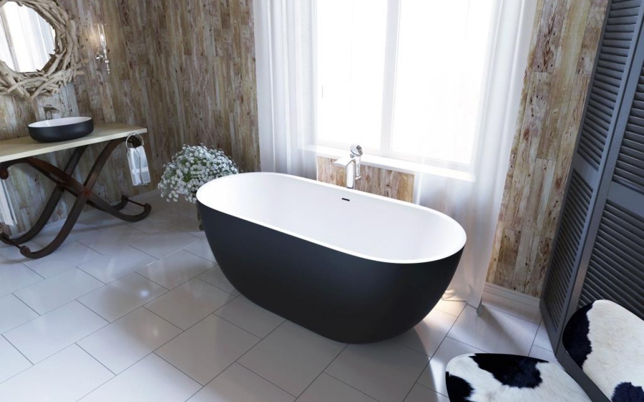 овальная каменная ванна в черно-белых тонах Corelia