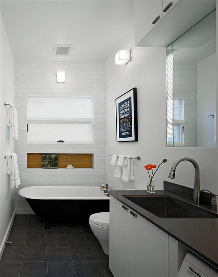 Оформление небольшого помещение ванной комнаты городской квартиры