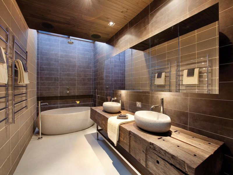 Интерьер ванной комнаты в коричневых оттенках