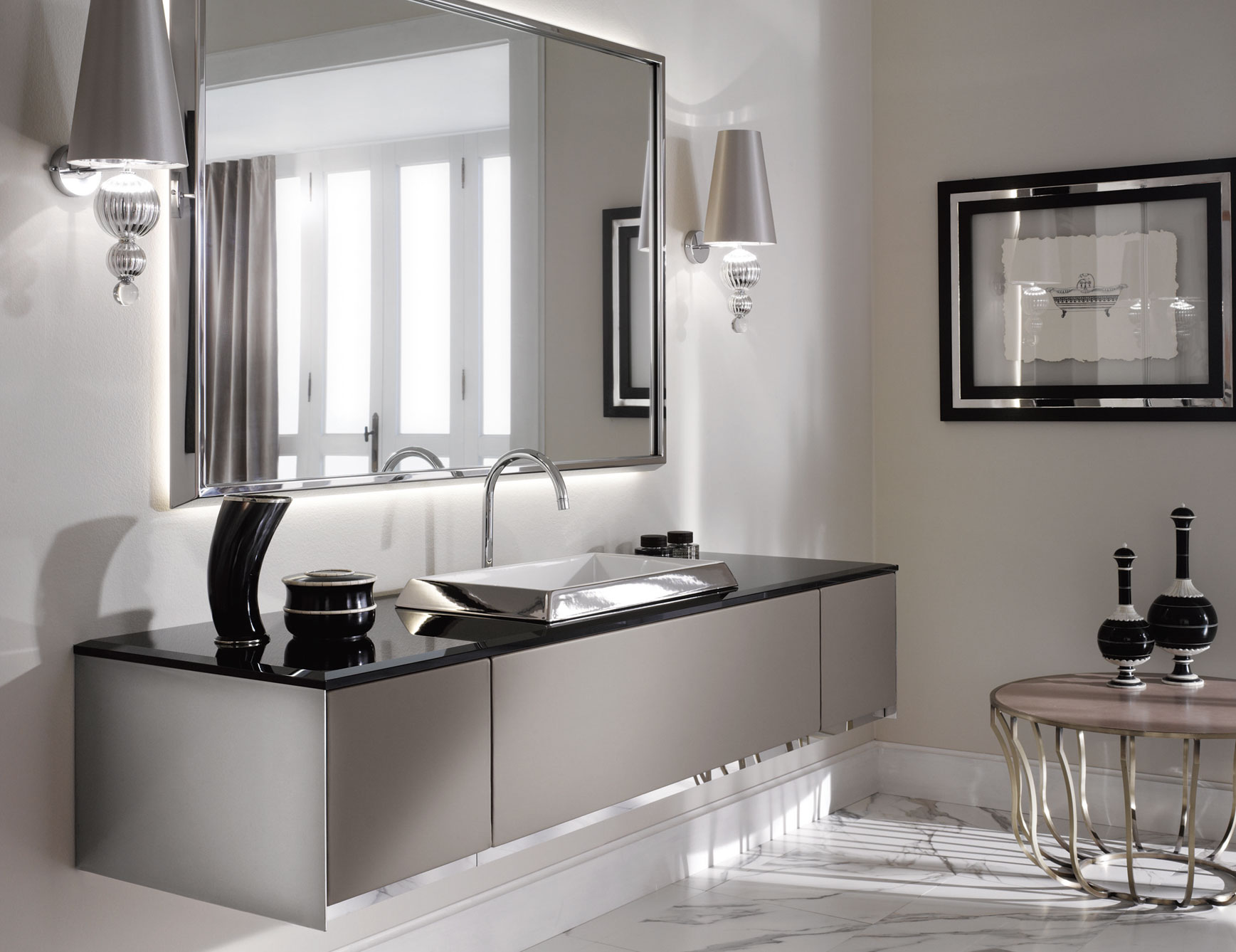 Роскошная ванная комната серого цвета в стиле хай-тек