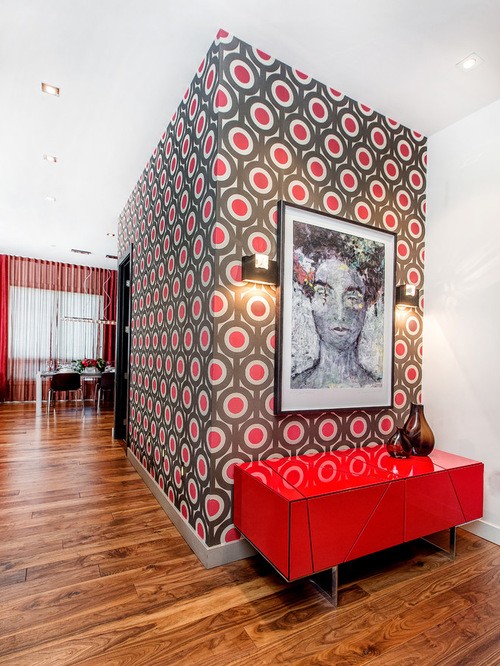 красный тюль в гостиной в современном стиле