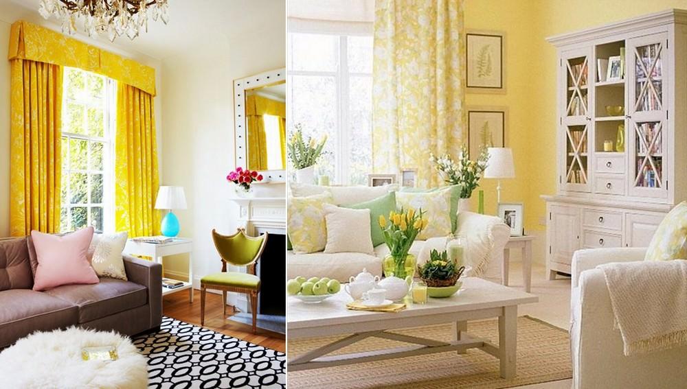 Пестрый желтый цвет выделяется в интерьере, а более приглушенный – напротив, является гармоничным дополнением общей обстановки