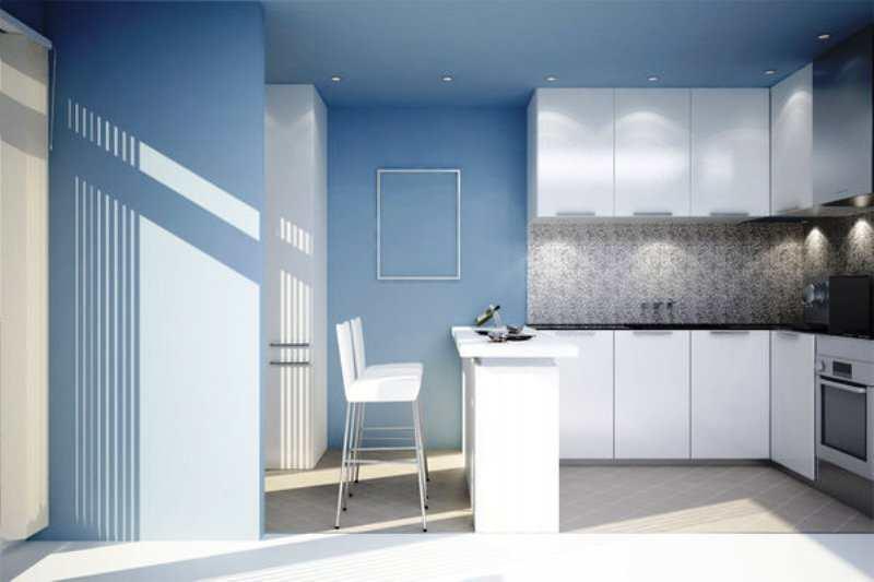 Как известно, кухня - самая маленькая комната в доме. Визуально увеличить кухню можно с помощью обоев синего или голубого цвета