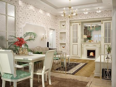 Рекомендуется оформлять совмещенное помещение таким образом, чтобы зона гостиной и столовой отличались между собой, например, цветом стен или типом напольного покрытия