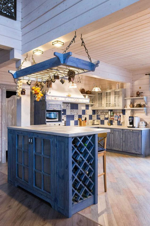 голубая кухня в стиле кантри фото