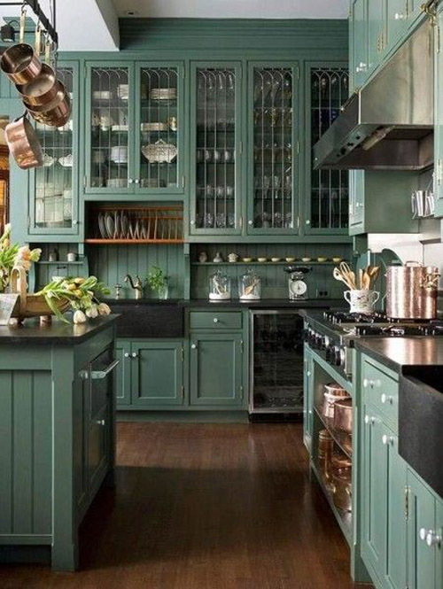 зеленая кухня в стиле кантри фото