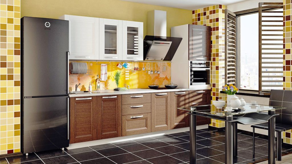 Кухонный гарнитур с комбинированными фасадами шкафов